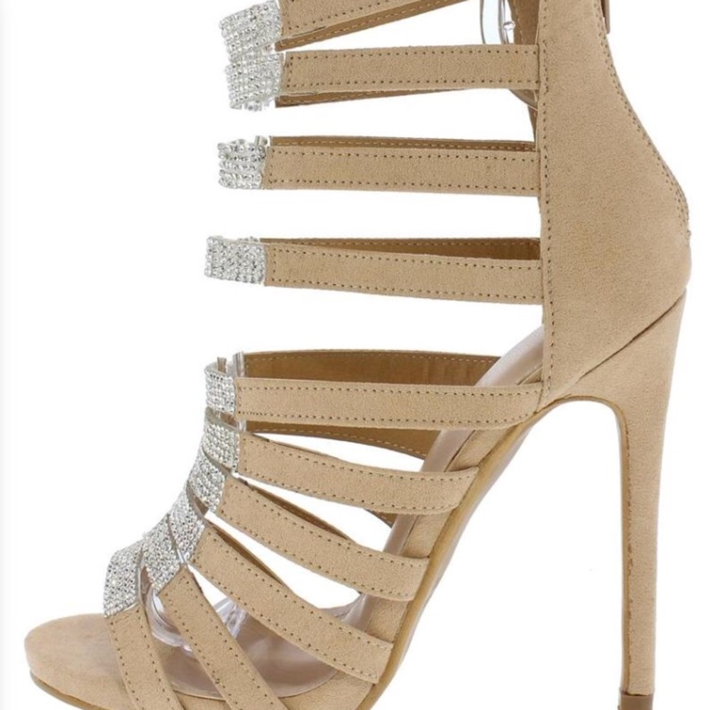 🌹ZOE NUDE RHINESTONE EMBELLISHED ZIP BACK HEEL🌹
